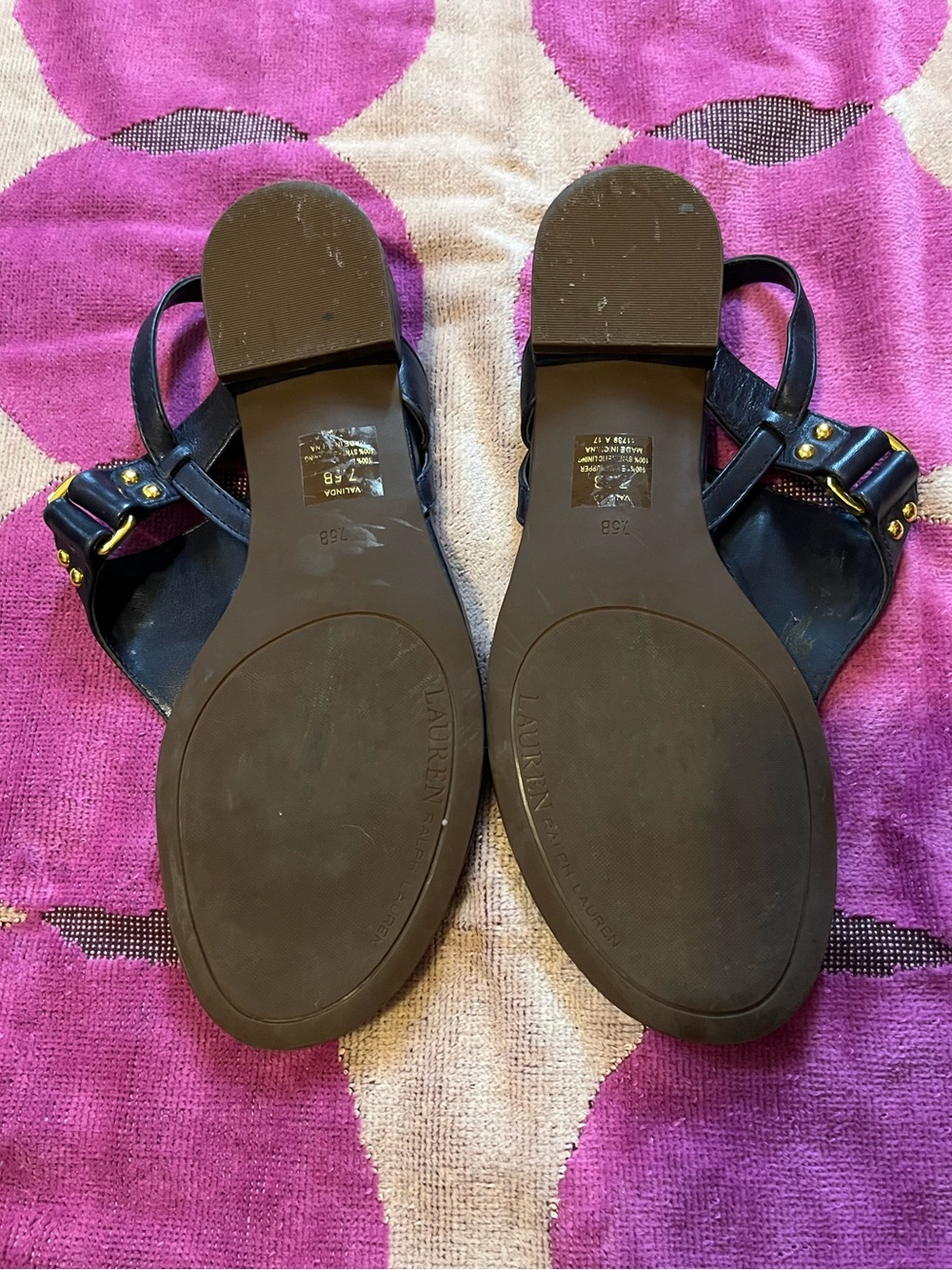 Dark Navy Lauren Ralph Lauren Patsi T-Strap Sandals - Picture 2 of 6